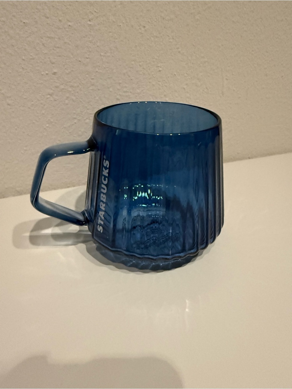 Starbucks Deep Blue Ribbed Glass Mug